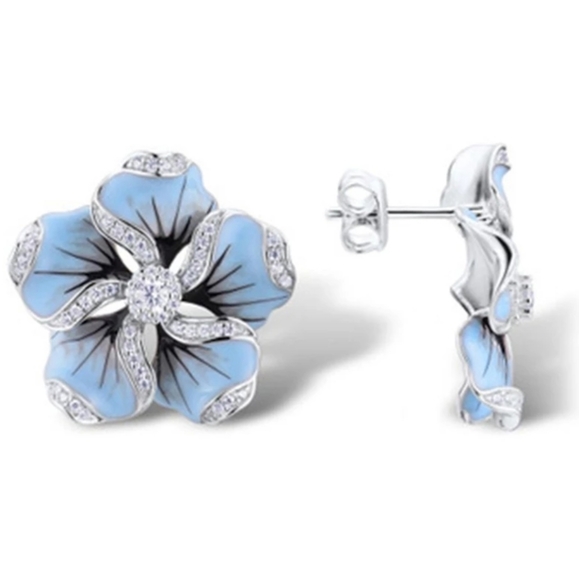 Blue Flower Enamel Earrings - Picture 3 of 5